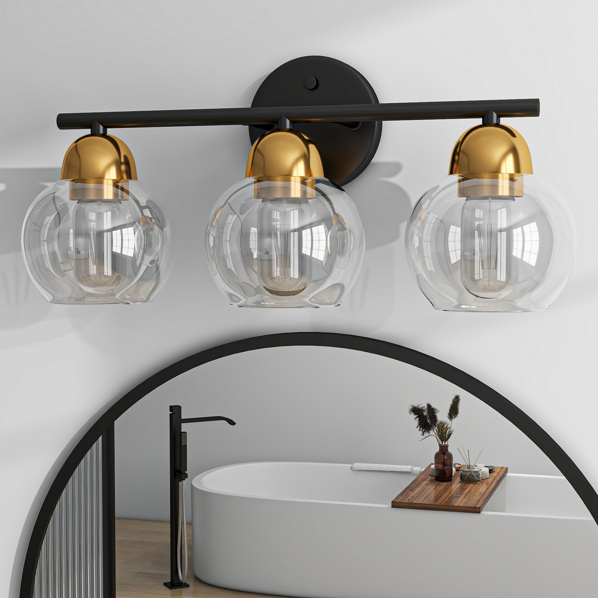 Luminaires de salle de bain ronds en verre à 3 lumières