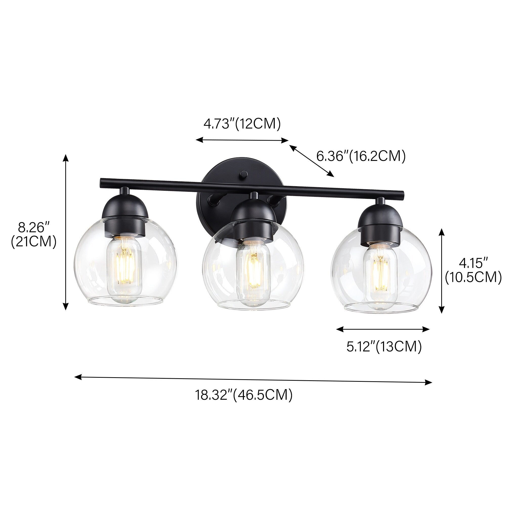 Luminaires de salle de bain ronds en verre à 3 lumières