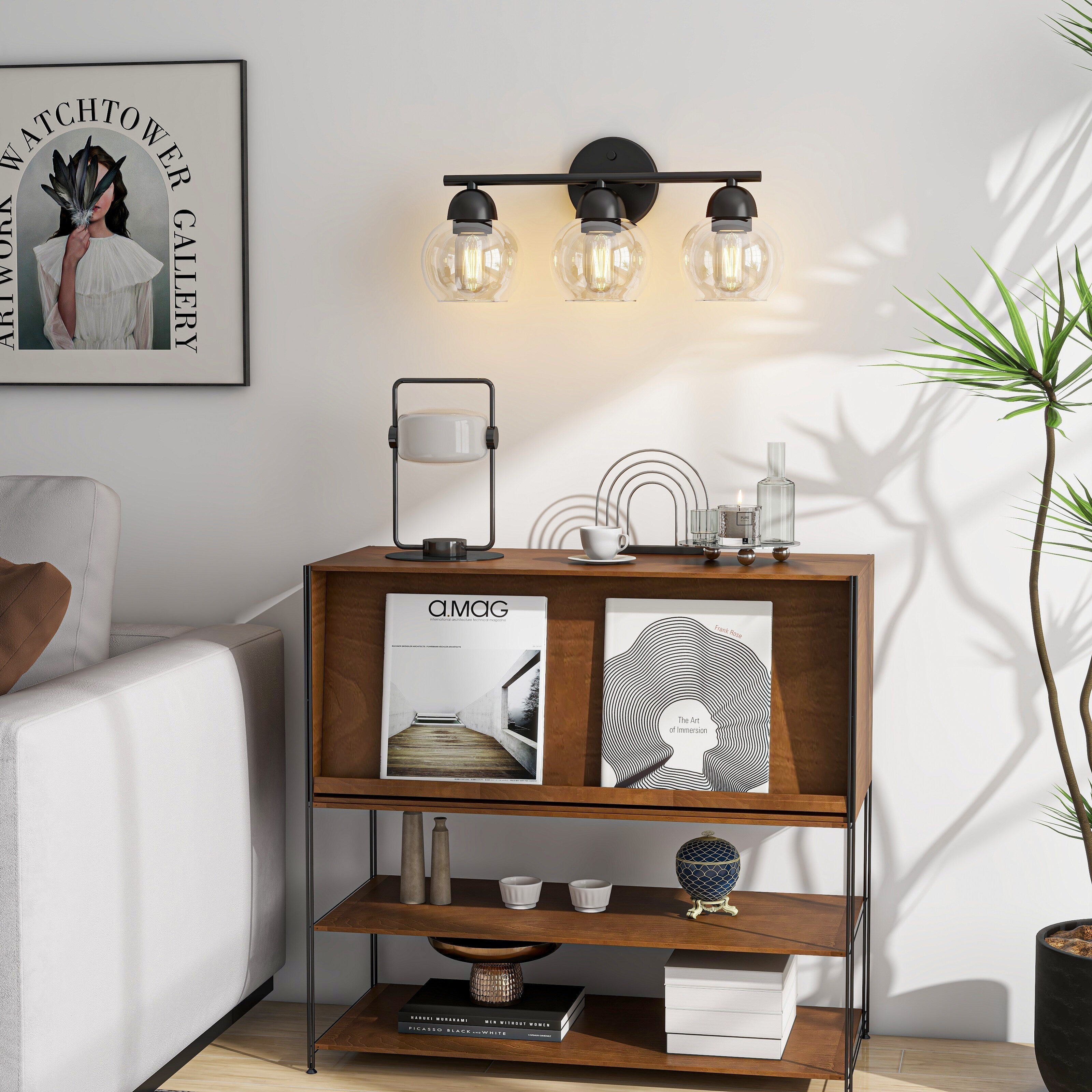 Luminaires de salle de bain ronds en verre à 3 lumières