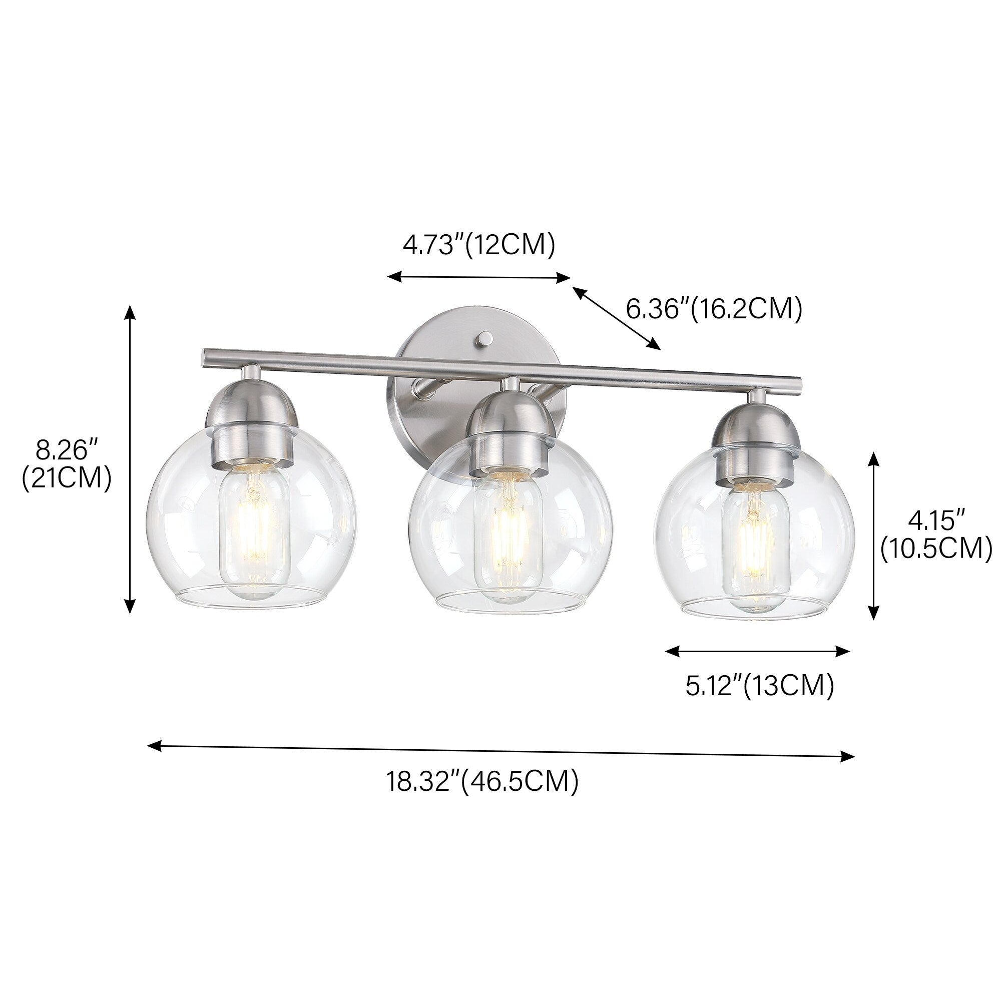 Luminaires de salle de bain ronds en verre à 3 lumières