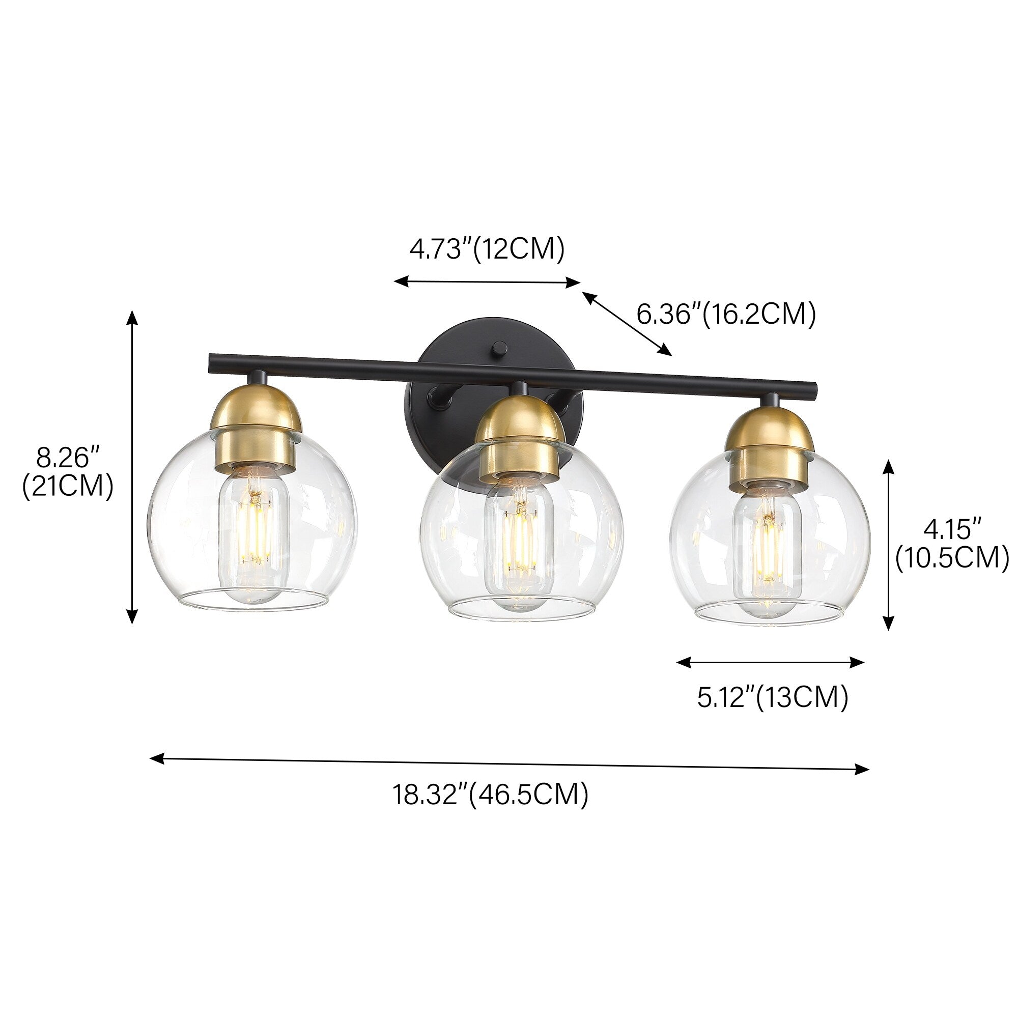 Luminaires de salle de bain ronds en verre à 3 lumières