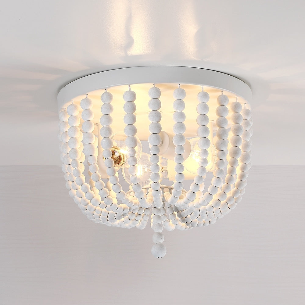 Plafonnier encastré à 3 lumières en bois blanc antique de style bohème