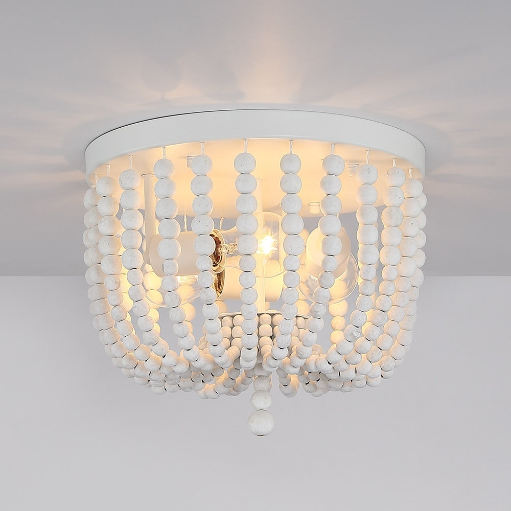 Plafonnier encastré à 3 lumières en bois blanc antique de style bohème
