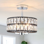 Plafonnier semi-encastré à 3 lumières en cristal pour salon et couloir