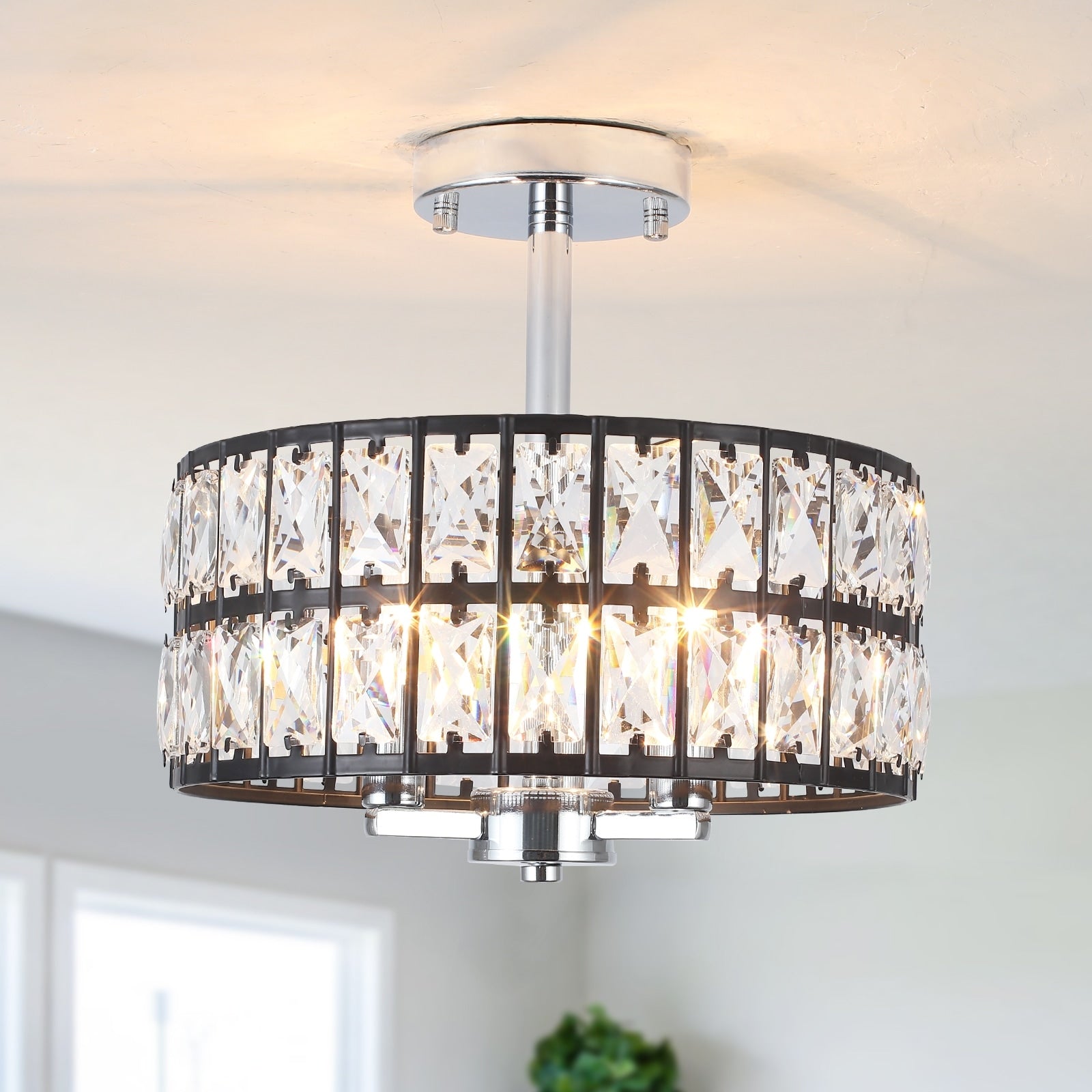 Plafonnier semi-encastré à 3 lumières en cristal pour salon et couloir