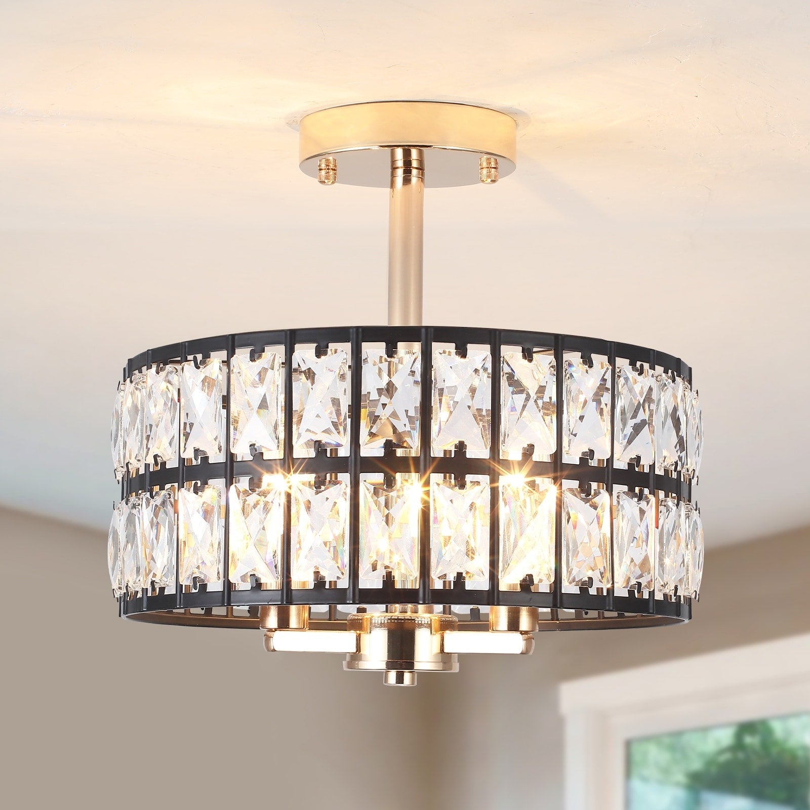 Plafonnier semi-encastré à 3 lumières en cristal pour salon et couloir