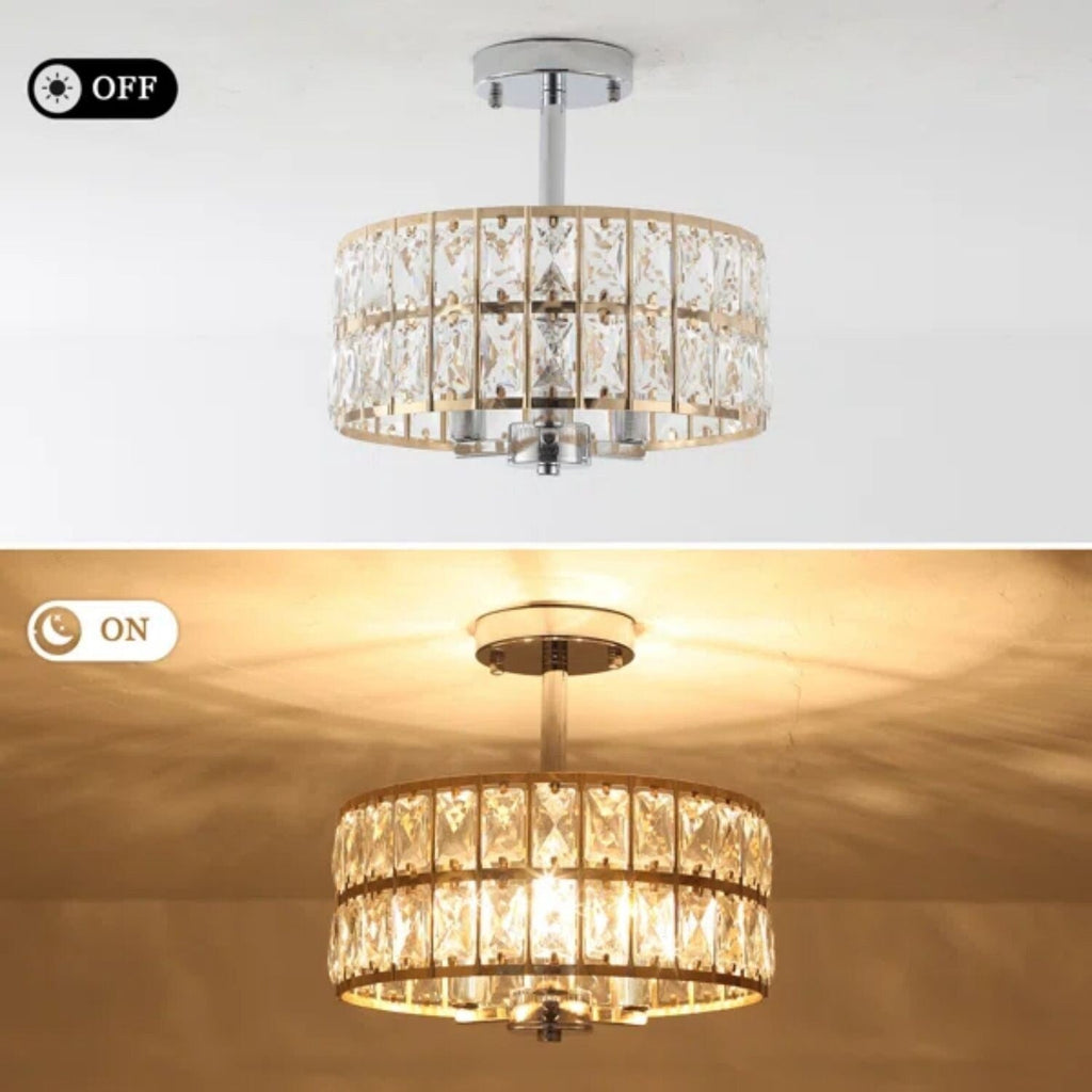 Plafonnier semi-encastré à 3 lumières en cristal pour salon et couloir
