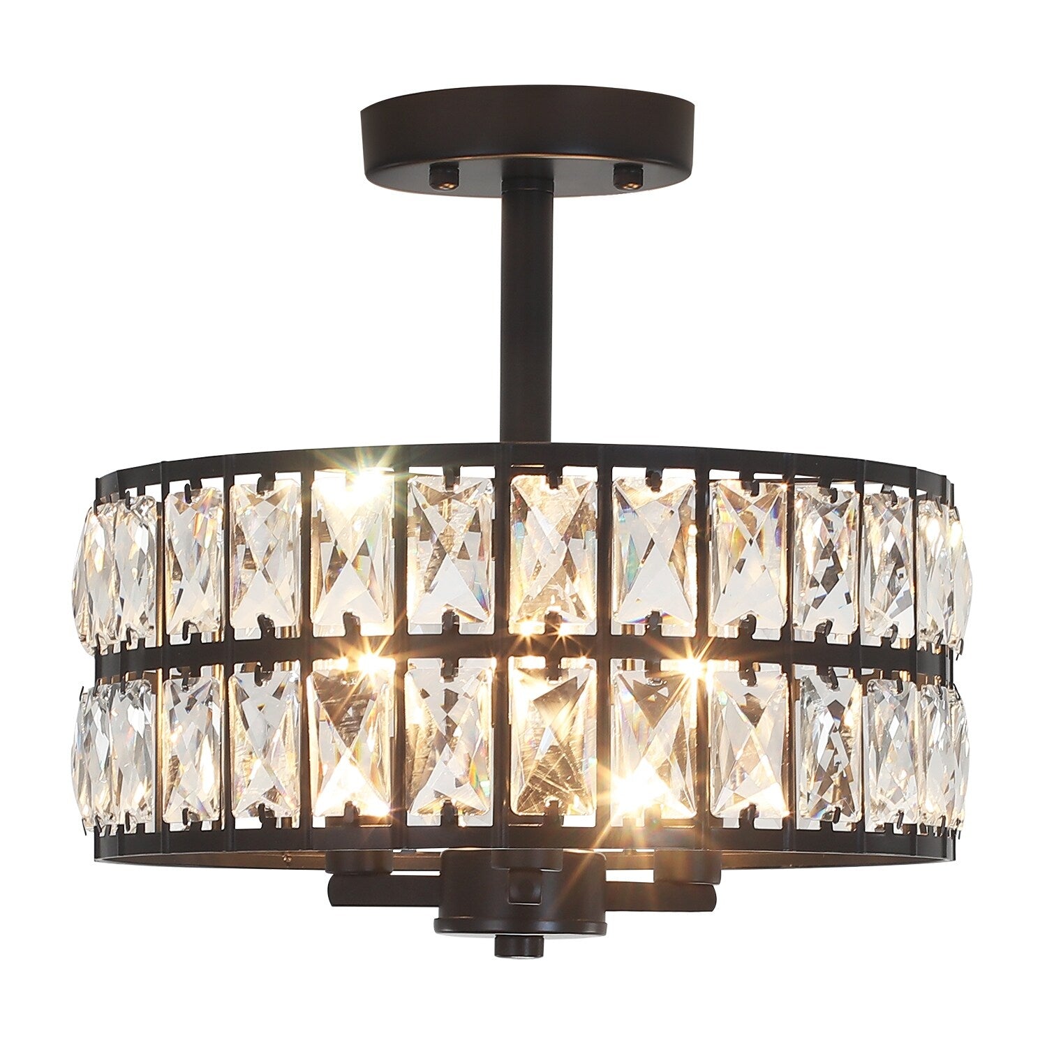 Plafonnier semi-encastré à 3 lumières en cristal pour salon et couloir
