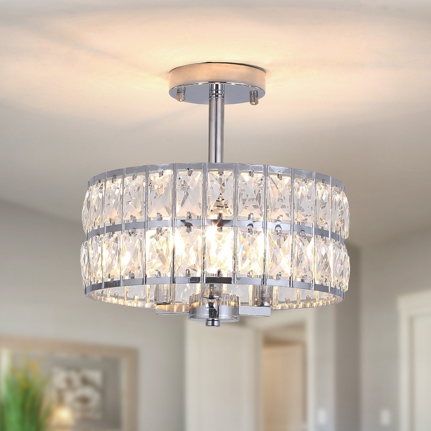 Plafonnier semi-encastré à 3 lumières en cristal pour salon et couloir