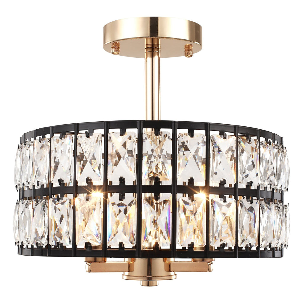 Plafonnier semi-encastré à 3 lumières en cristal pour salon et couloir