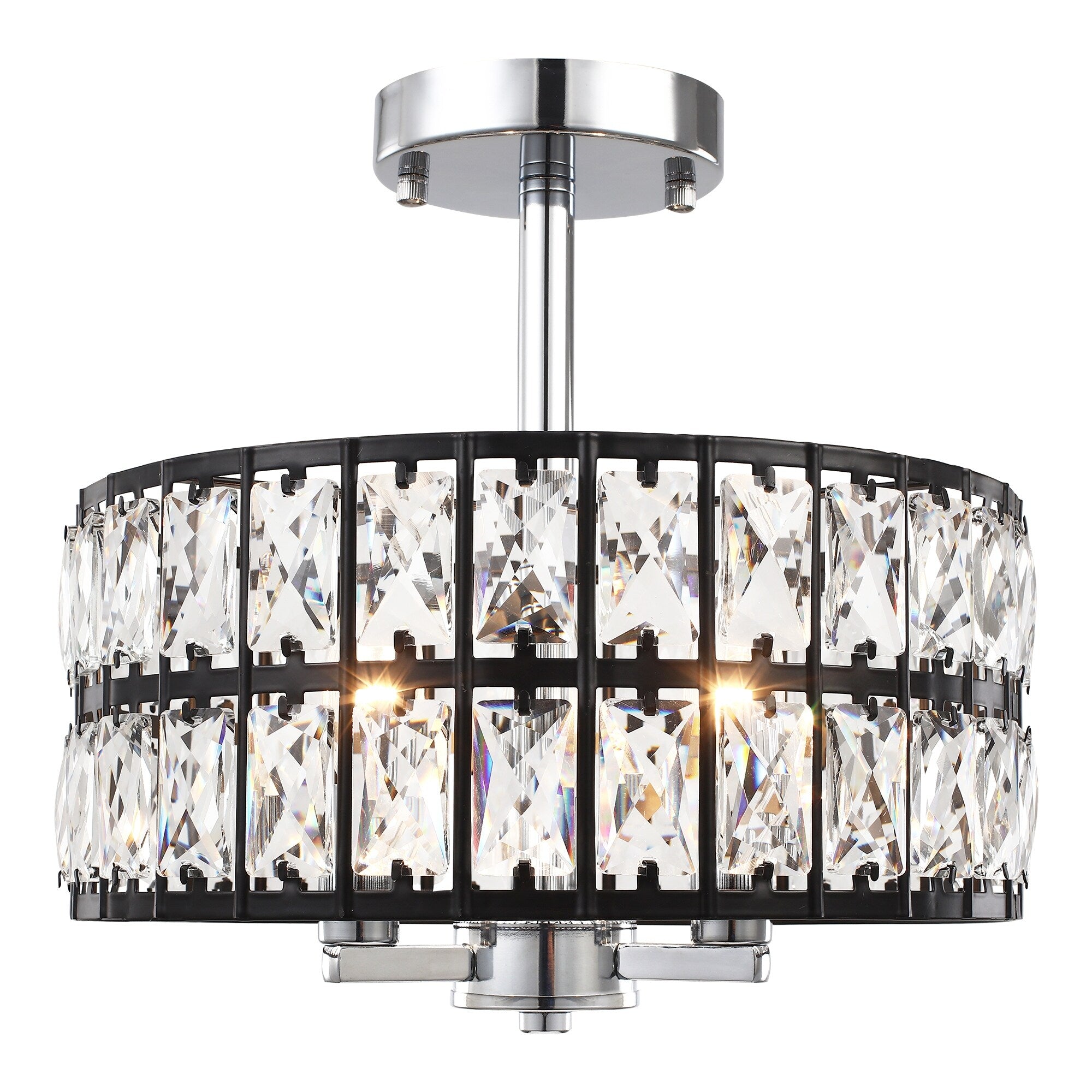 Plafonnier semi-encastré à 3 lumières en cristal pour salon et couloir