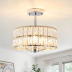 Plafonnier semi-encastré à 3 lumières en cristal pour salon et couloir