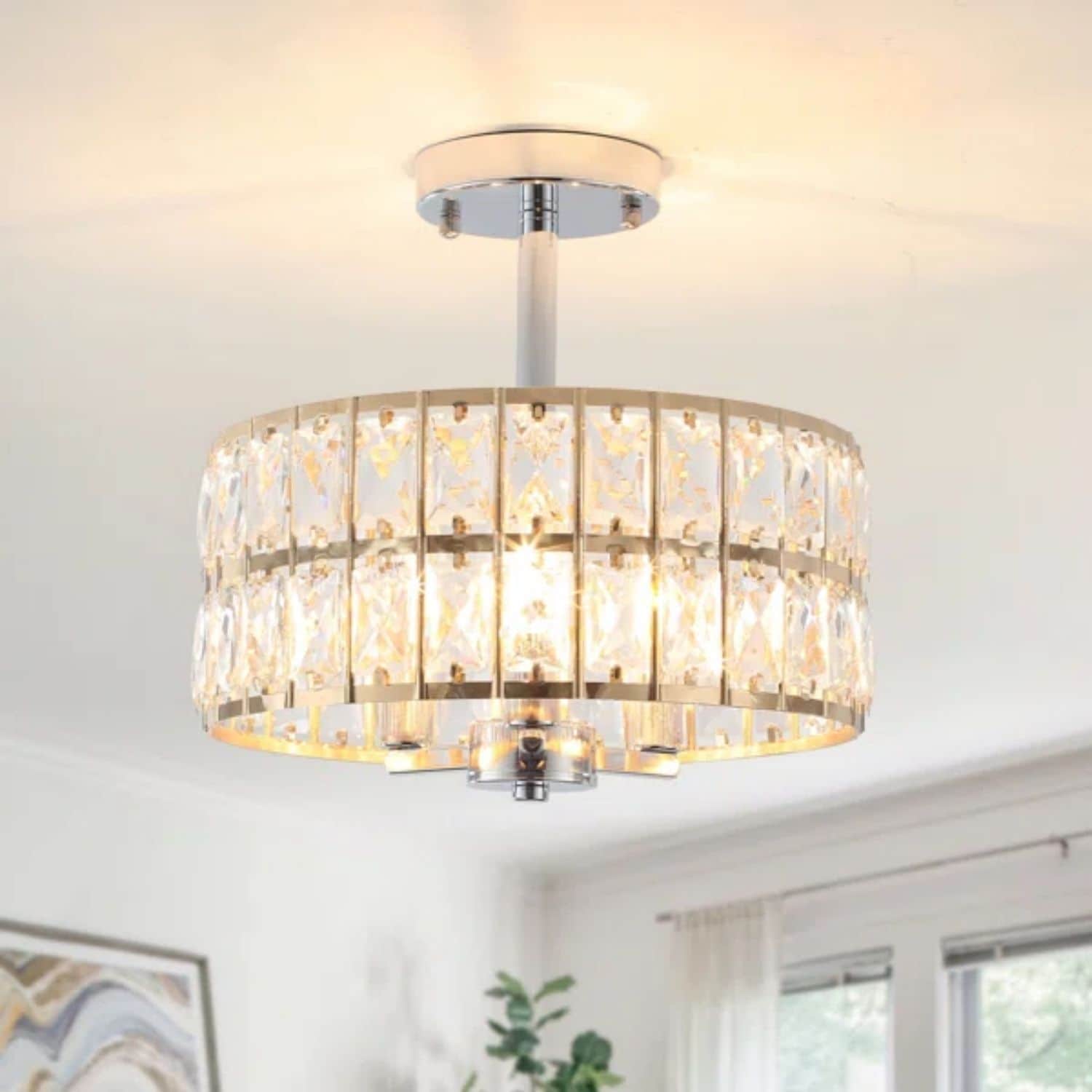 Plafonnier semi-encastré à 3 lumières en cristal pour salon et couloir