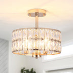 Plafonnier semi-encastré à 3 lumières en cristal pour salon et couloir