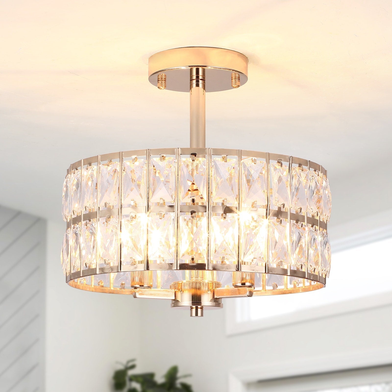 Plafonnier semi-encastré à 3 lumières en cristal pour salon et couloir