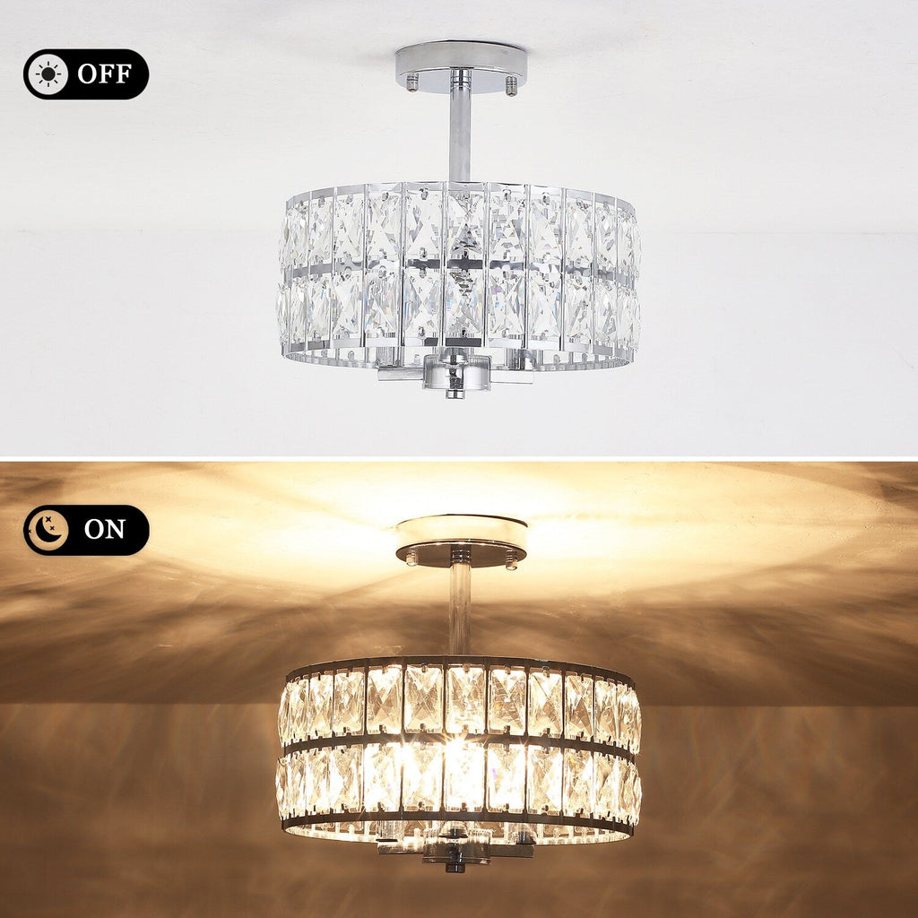 Plafonnier semi-encastré à 3 lumières en cristal pour salon et couloir