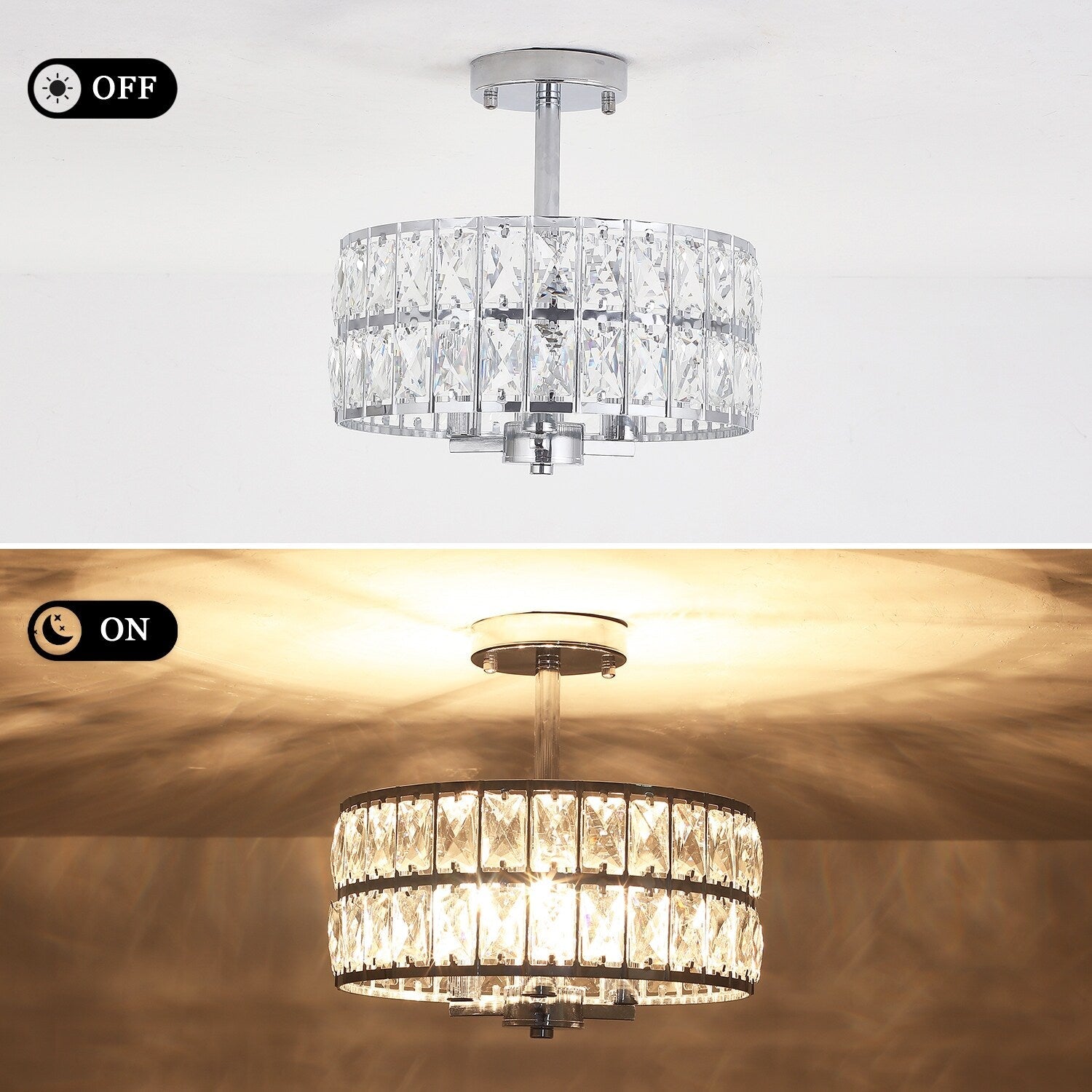 Plafonnier semi-encastré à 3 lumières en cristal pour salon et couloir