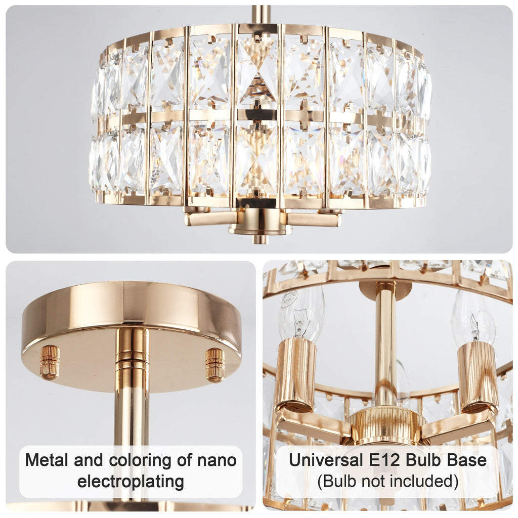 Plafonnier semi-encastré à 3 lumières en cristal pour salon et couloir