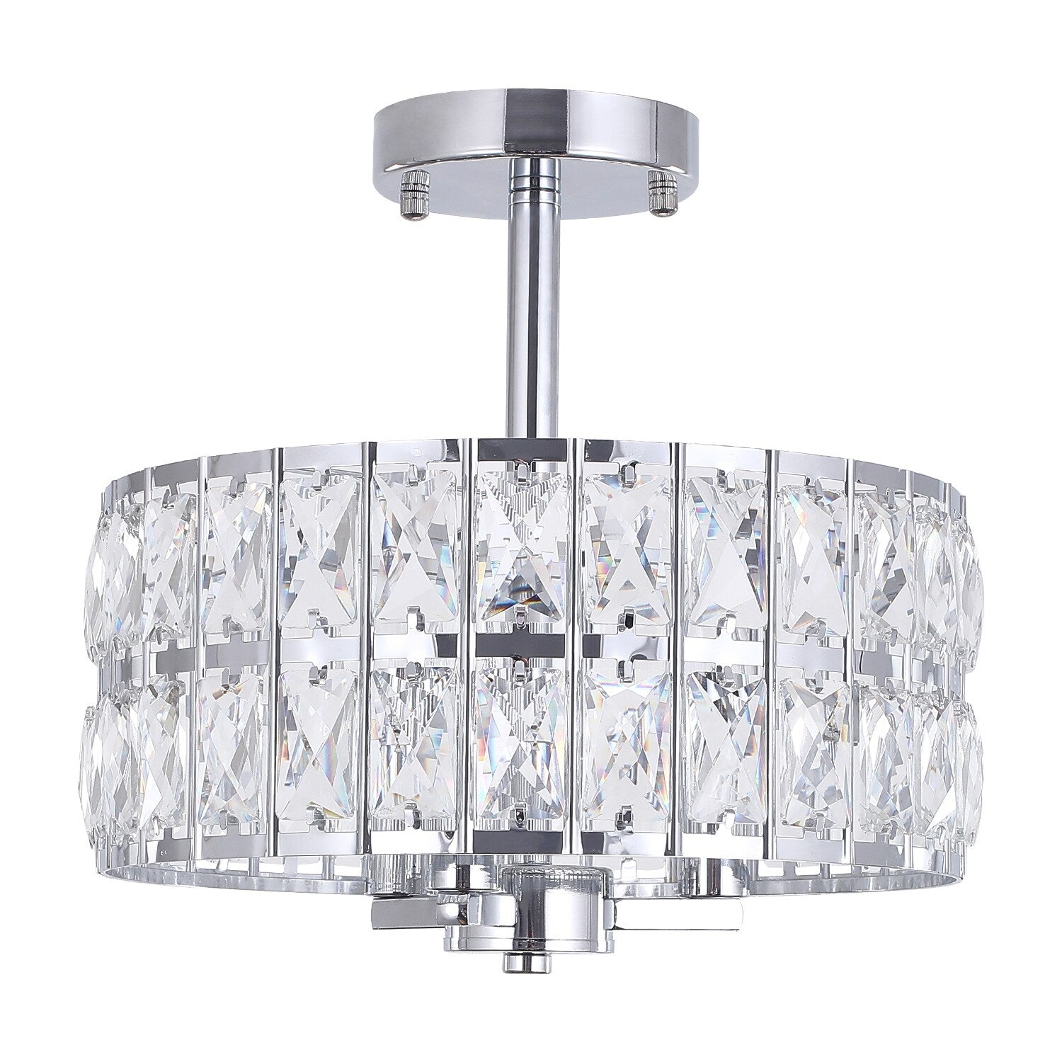 Plafonnier semi-encastré à 3 lumières en cristal pour salon et couloir