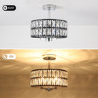 Plafonnier semi-encastré à 3 lumières en cristal pour salon et couloir