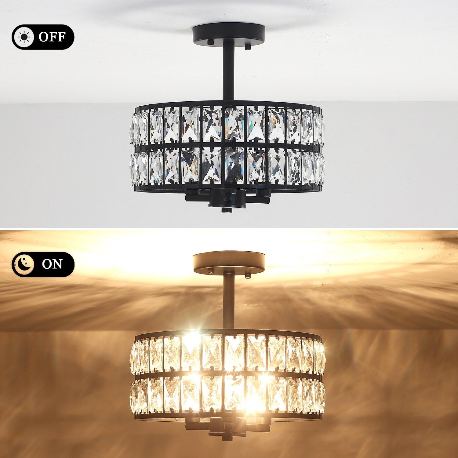 Plafonnier semi-encastré à 3 lumières en cristal pour salon et couloir