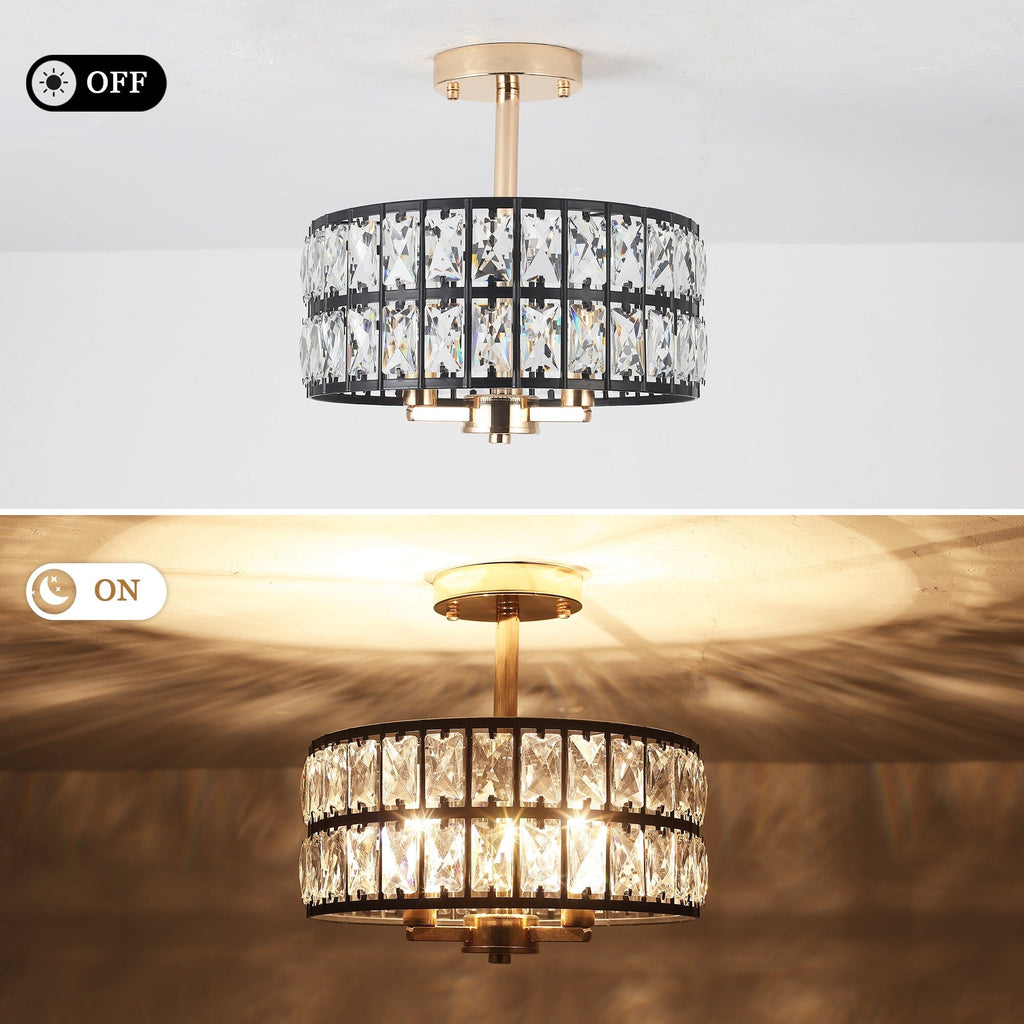 Plafonnier semi-encastré à 3 lumières en cristal pour salon et couloir