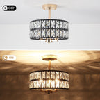 Plafonnier semi-encastré à 3 lumières en cristal pour salon et couloir