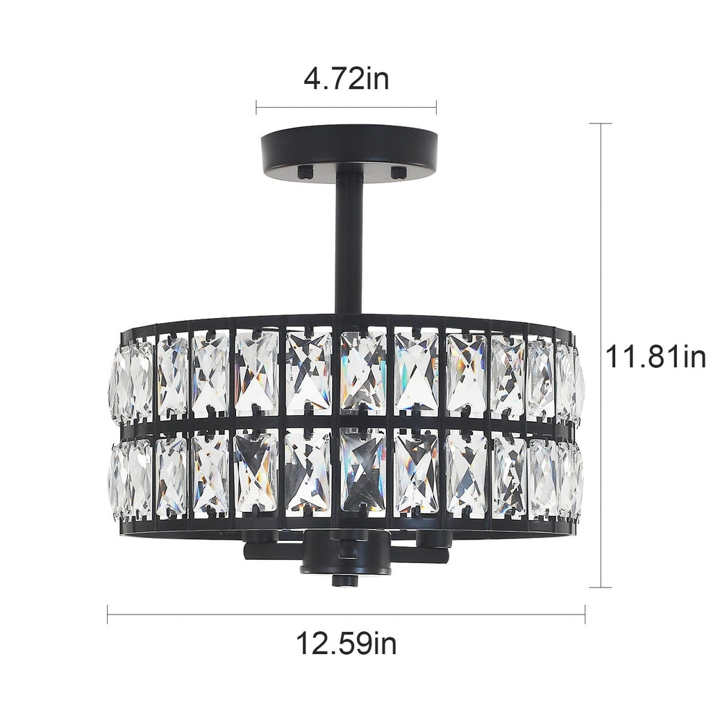 Plafonnier semi-encastré à 3 lumières en cristal pour salon et couloir