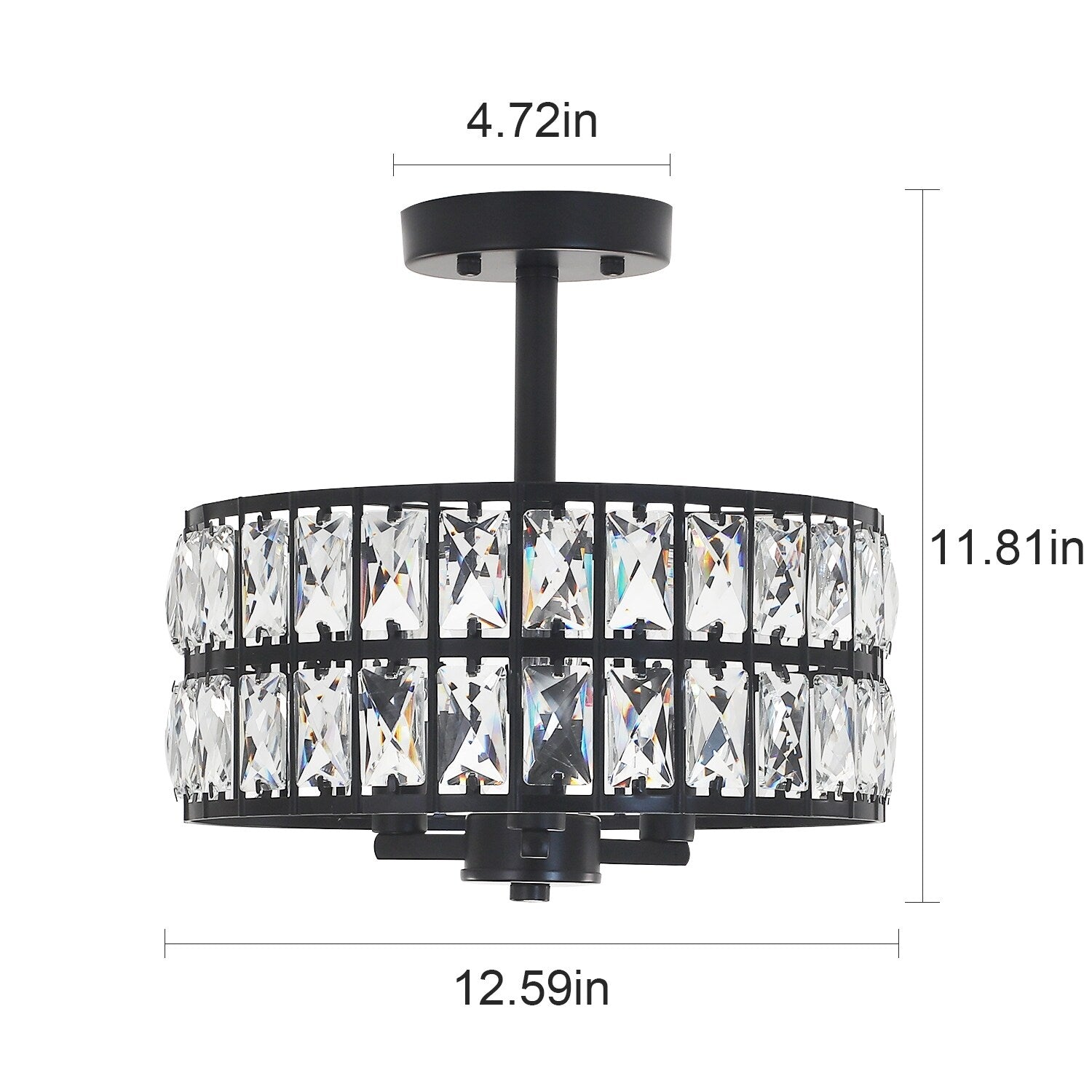 Plafonnier semi-encastré à 3 lumières en cristal pour salon et couloir