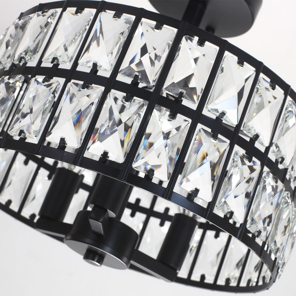 Plafonnier semi-encastré à 3 lumières en cristal pour salon et couloir
