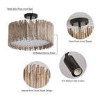 Plafonnier semi-encastré à 3 lumières en bois blanc vieilli