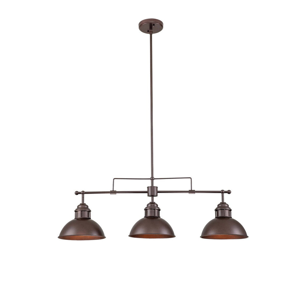 Suspension en forme de dôme de style industriel à 3 lumières, style ferme, en métal, linéaire, pour îlot de cuisine, finition bronze huilé