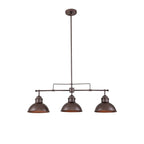 Suspension à 3 lumières en métal style campagnard rétro, style dôme linéaire, luminaire pour îlot de cuisine