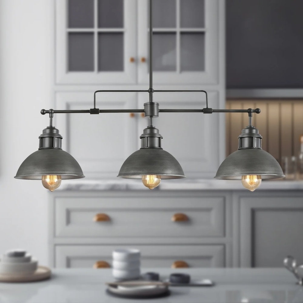 Suspension à 3 lumières en métal style campagnard rétro, style dôme linéaire, luminaire pour îlot de cuisine