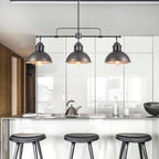 Suspension à 3 lumières en métal style campagnard rétro, style dôme linéaire, luminaire pour îlot de cuisine