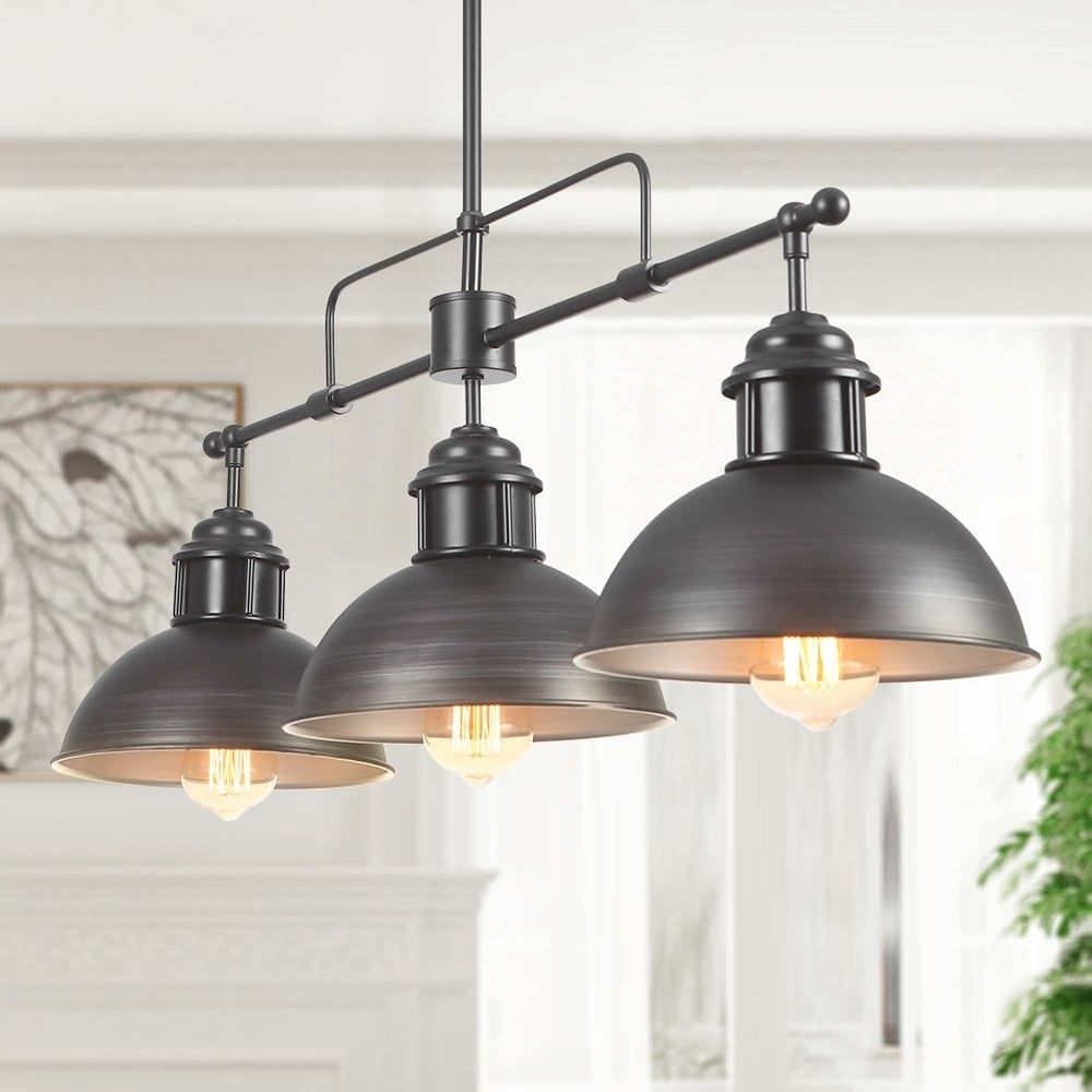 Suspension à 3 lumières en métal style campagnard rétro, style dôme linéaire, luminaire pour îlot de cuisine