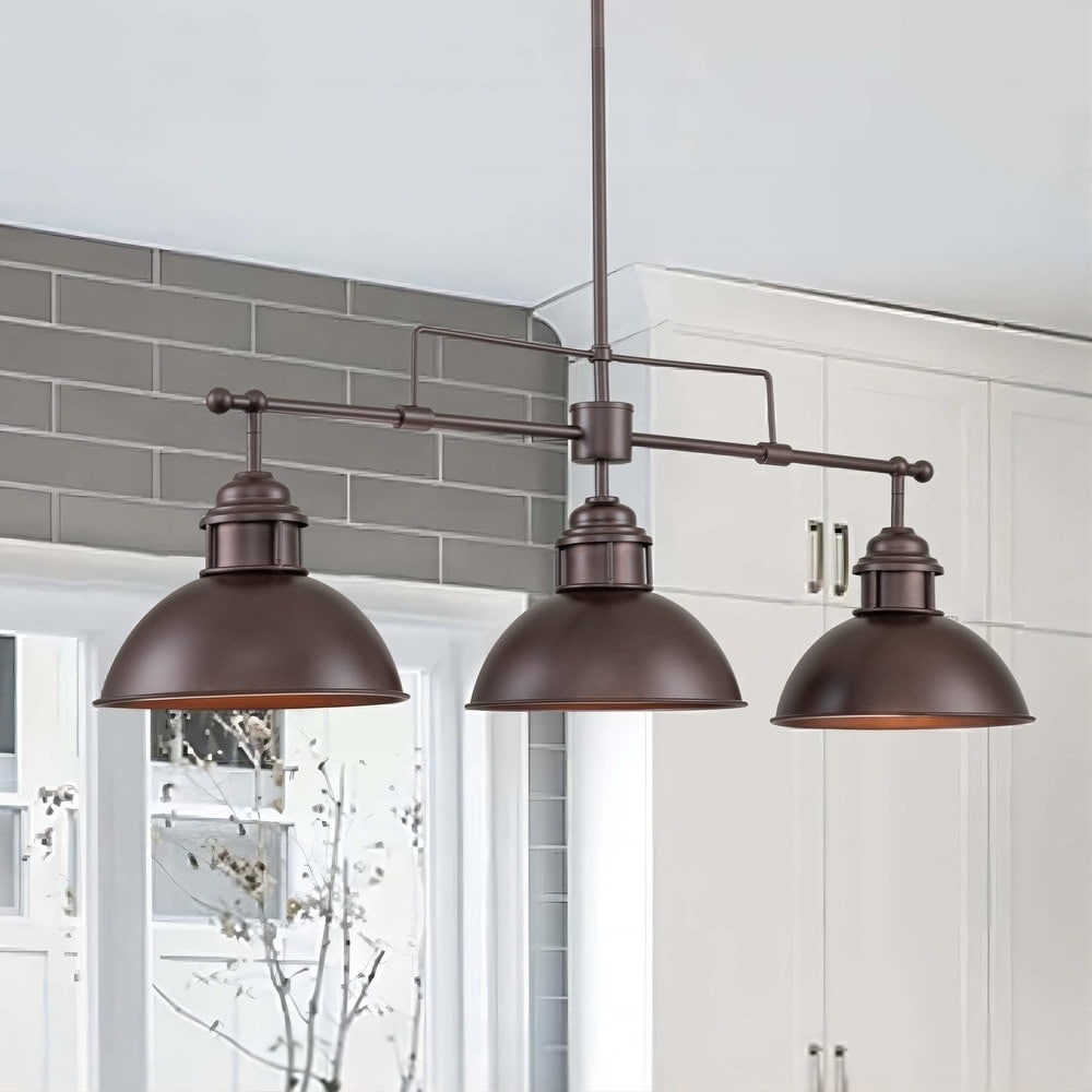 Suspension à 3 lumières en métal style campagnard rétro, style dôme linéaire, luminaire pour îlot de cuisine