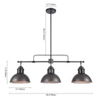 Suspension à 3 lumières en métal style campagnard rétro, style dôme linéaire, luminaire pour îlot de cuisine