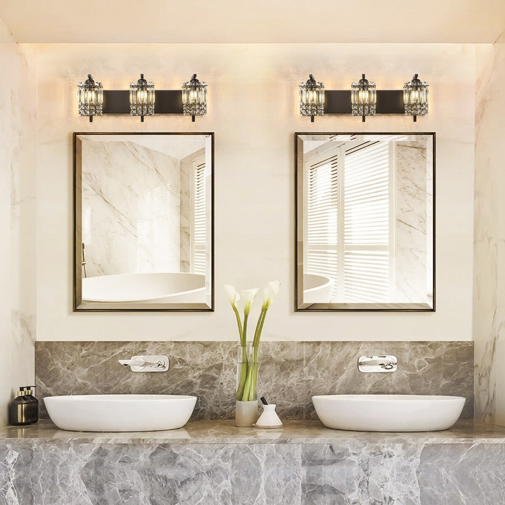 Applique murale en cristal à 3 lumières pour salle de bain, style glamour et moderne, pour miroir