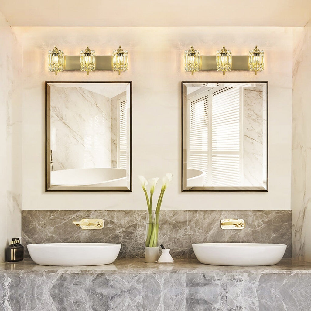 Applique murale en cristal à 3 lumières pour salle de bain, style glamour et moderne, pour miroir