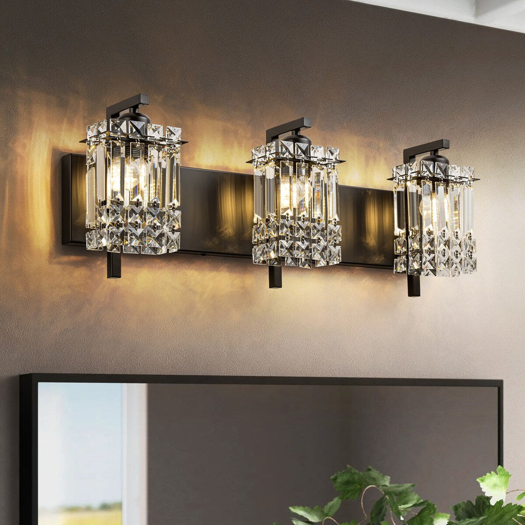 Applique murale en cristal à 3 lumières pour salle de bain, style glamour et moderne, pour miroir