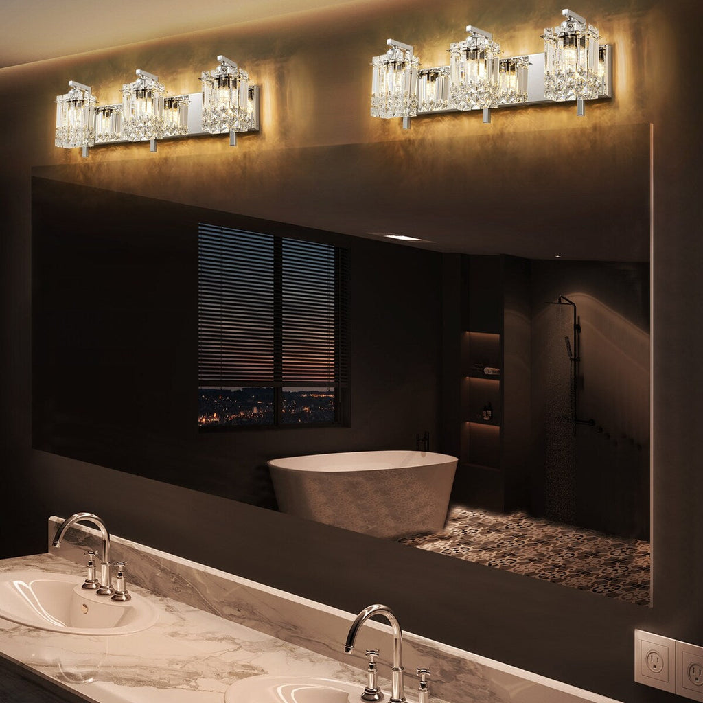 Applique murale en cristal à 3 lumières pour salle de bain, style glamour et moderne, pour miroir