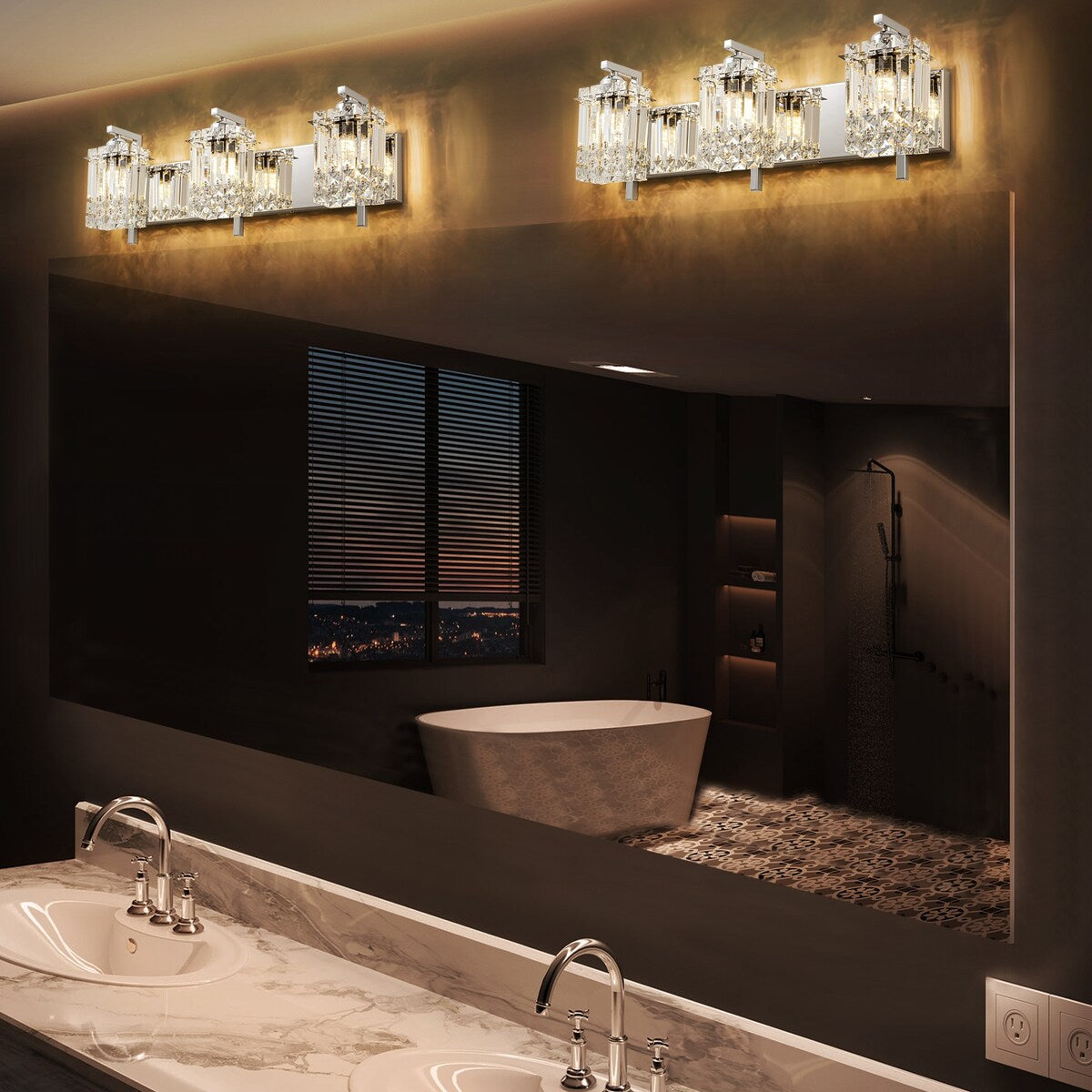 Applique murale en cristal à 3 lumières pour salle de bain, style glamour et moderne, pour miroir