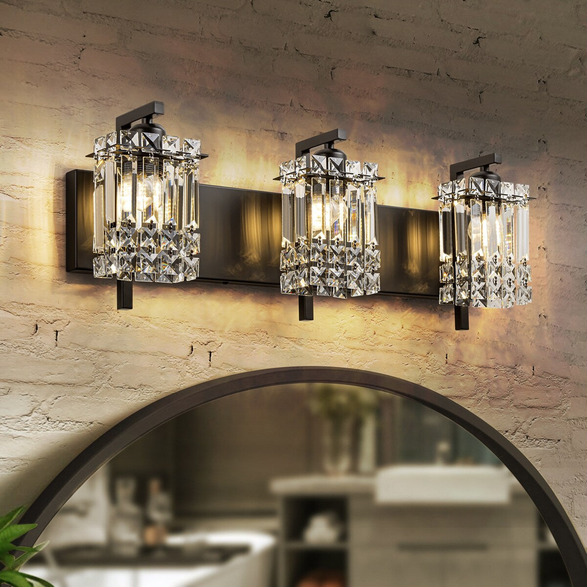 Applique murale en cristal à 3 lumières pour salle de bain, style glamour et moderne, pour miroir