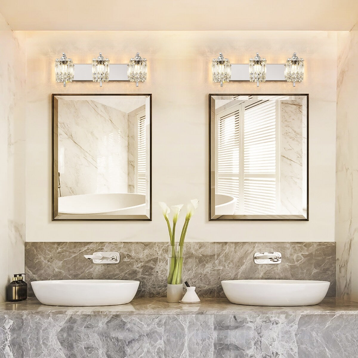 Applique murale en cristal à 3 lumières pour salle de bain, style glamour et moderne, pour miroir