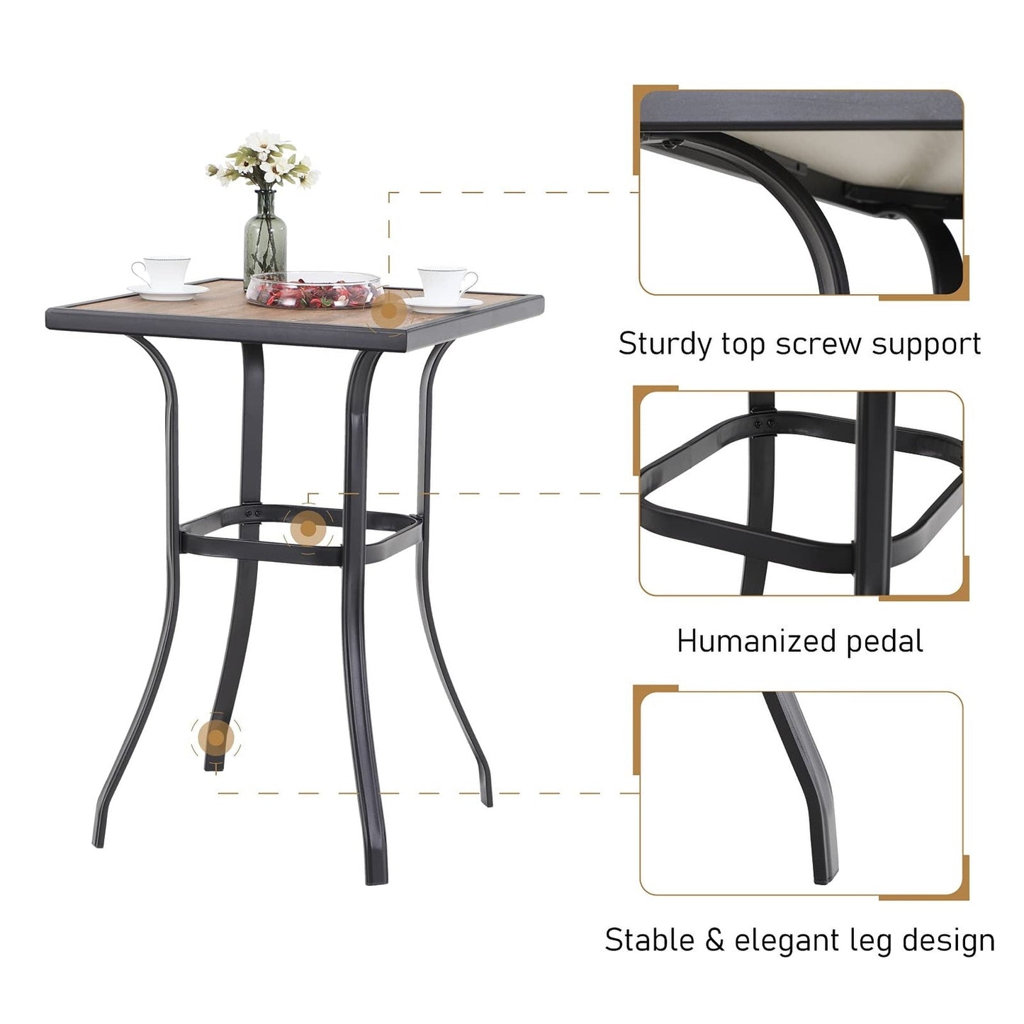 Ensemble de 3 tabourets de bar pivotants et table bistro d'extérieur MAISON?ARTS