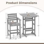 Ensemble de bistrot 3 pièces en PEHD pour patio, tabourets de bar à hauteur de comptoir avec table