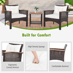 Ensemble de canapés de patio 3 pièces en rotin avec table basse à 2 niveaux