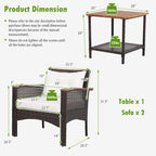 Ensemble de canapés de patio 3 pièces en rotin avec table basse à 2 niveaux