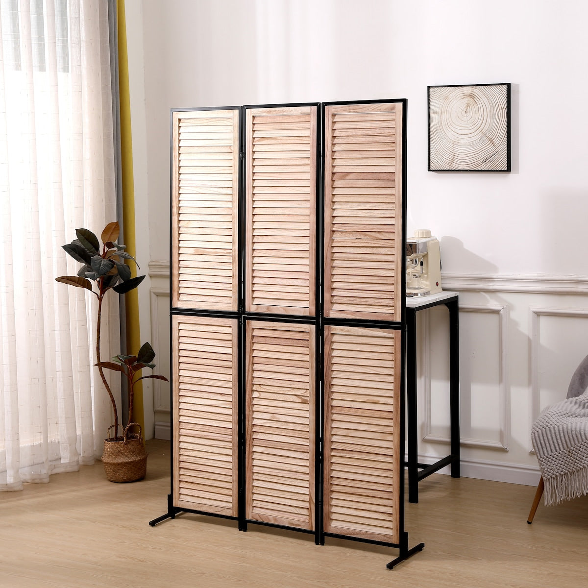 Cloisons de séparation à 3 panneaux et écran de confidentialité pliable en bois naturel, cloison de séparation de 1,8 m pour séparation de pièce